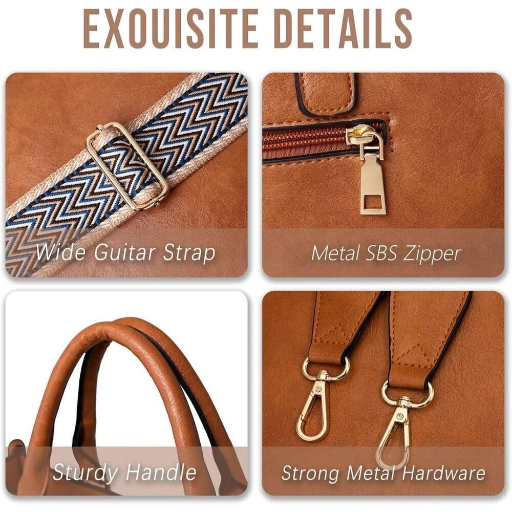 Women’s New Brown Leather Purse Zipped Pockets Crossbody Bag and Shoulder Bag - Picture 6 of 6